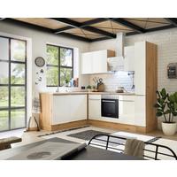 Eckküche Marleen m. Geräten Weiß Hochgl/Eiche ca.250x170cm - Weiß Hochglanz/Alufarben, LIFESTYLE, Holzwerkstoff/Kunststoff (250/170cm) - Respekta