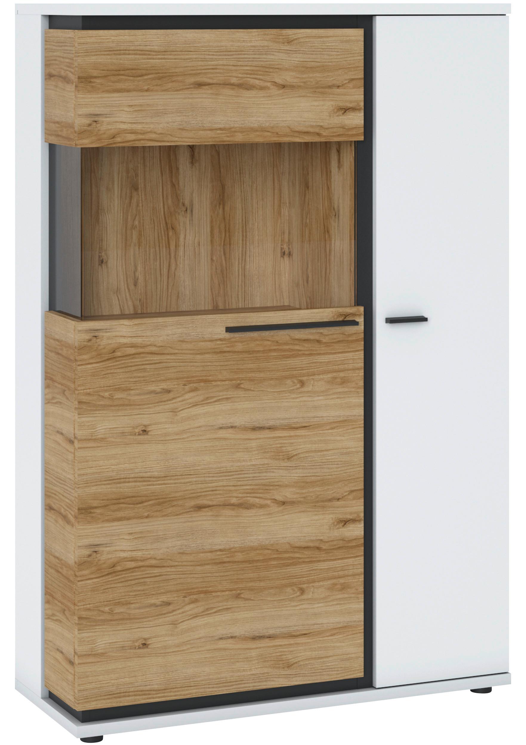 VITRINĂ SALINAS - alb/culoare lemn stejar, Trend, sticlă/material pe bază de lemn (93/139,8/37cm) - Modern Living