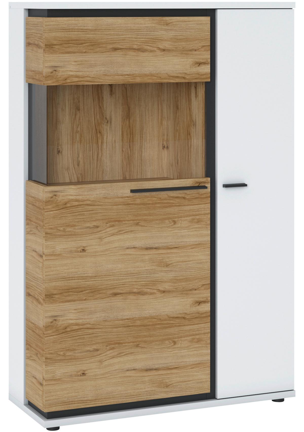 VITRINĂ SALINAS - alb/culoare lemn stejar, Trend, sticlă/material pe bază de lemn (93/139,8/37cm) - Modern Living