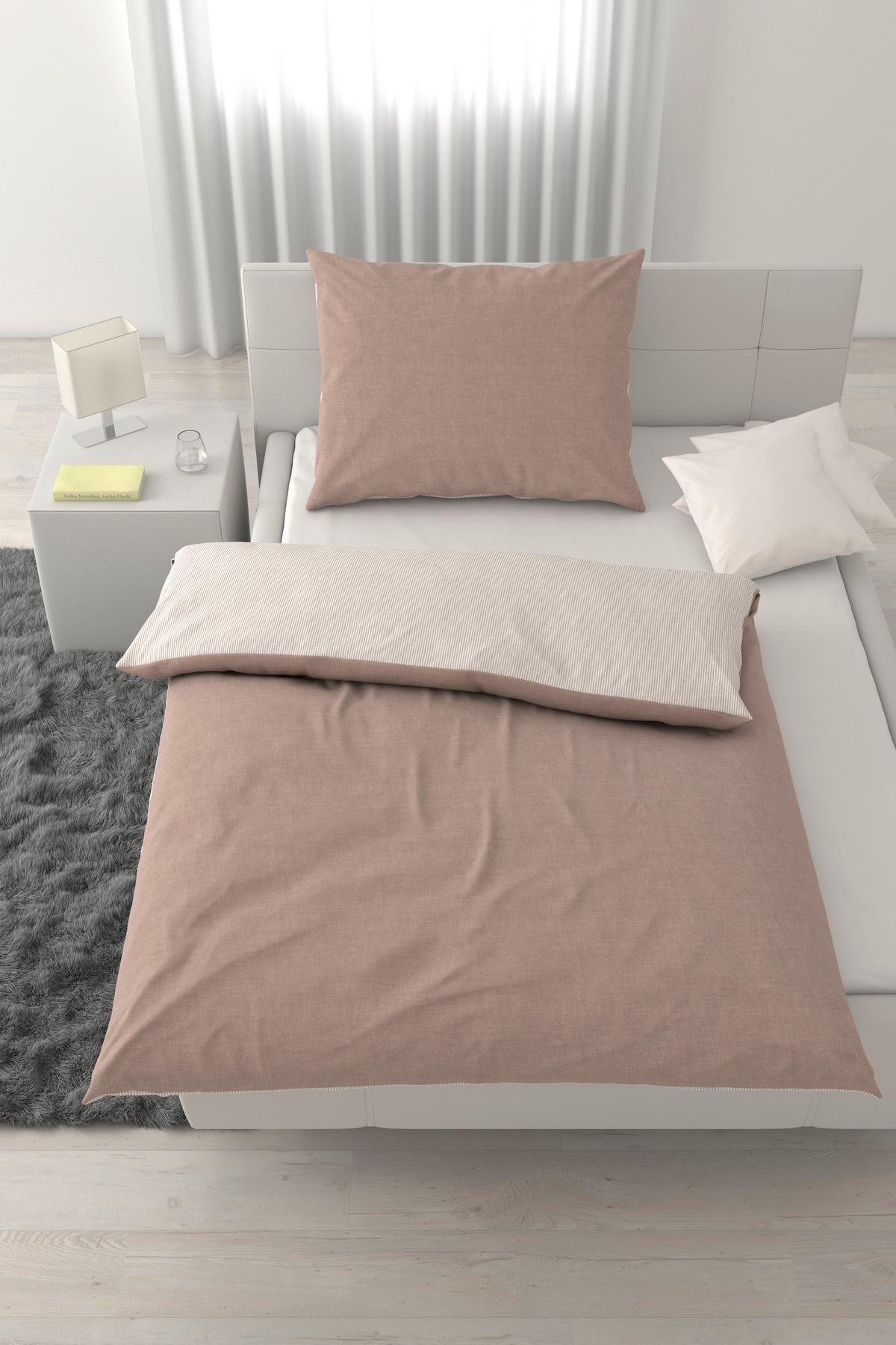 Posteljina Chambray Stripes 140x200/60x80cm - bijela/bež, Moderno, tekstil (140/200cm) - Mömax