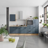 Küchenblock Easytouch Low m. Geräten Blau - Blau/Eichefarben, MODERN, Holzwerkstoff/Metall (300cm) - Nobilia
