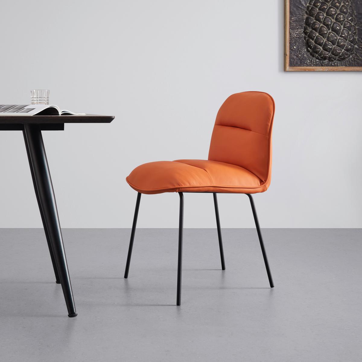 Stuhl Ellis Orange Lederlook Gepolstert - Schwarz/Orange, MODERN, Holz/Textil (43/80/50cm) - Bessagi Home