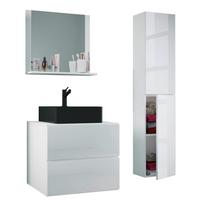 Kopalnica Lendas L, Bela - črna/bela, Moderno, steklo/leseni material (94cm) - MID.YOU