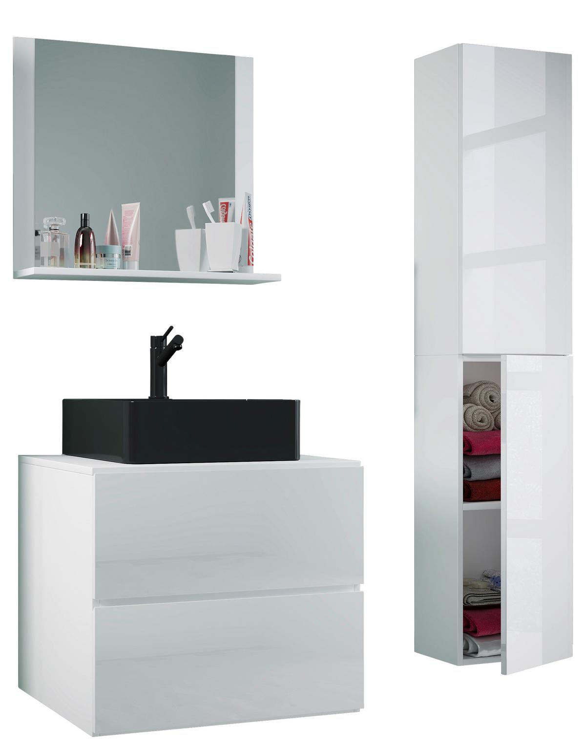 Kopalnica Lendas L, Bela - črna/bela, Moderno, steklo/leseni material (94cm) - MID.YOU