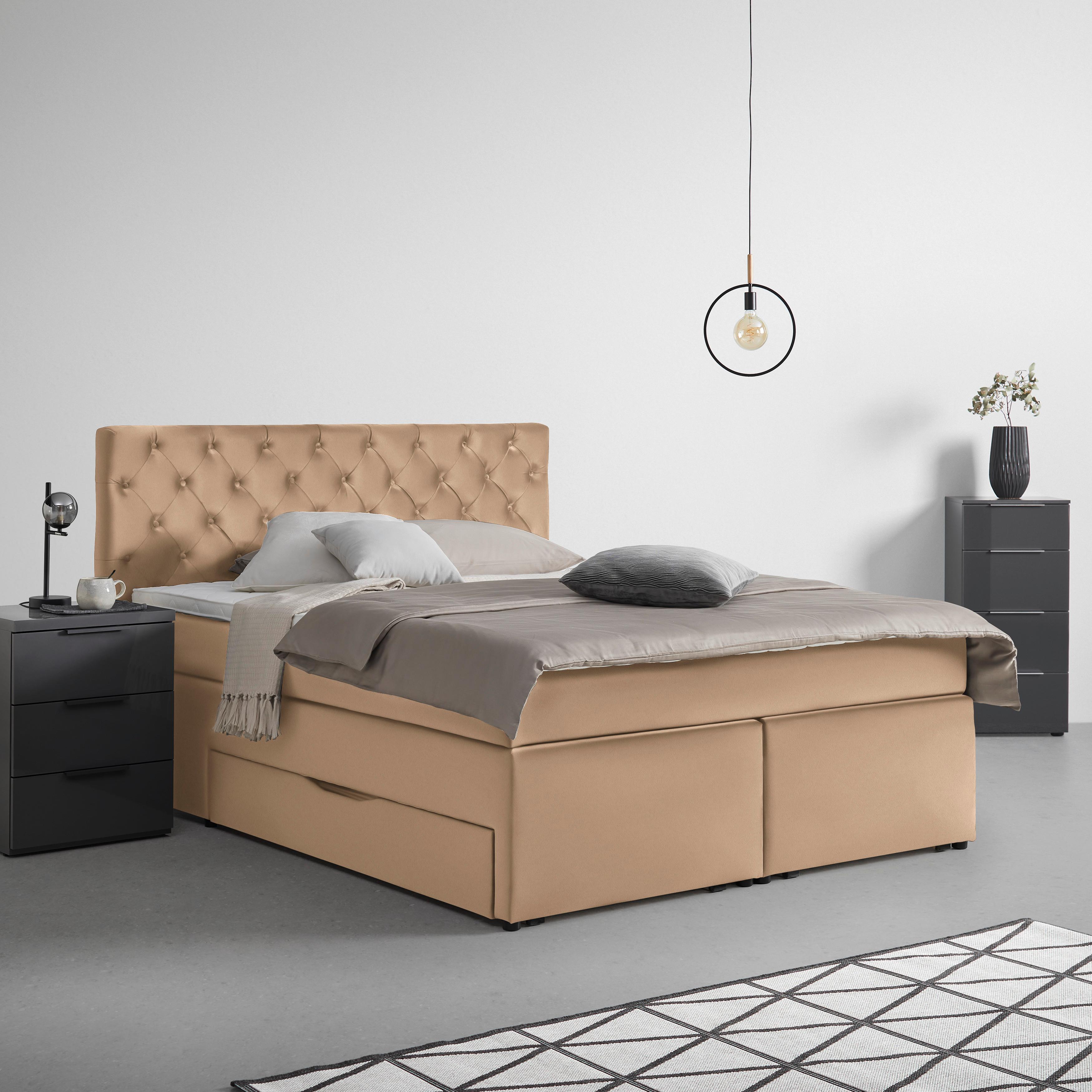 Boxspringbett Chester Terracotta ca. 180x200cm - Terracotta/Schwarz, Holzwerkstoff/Kunststoff (180/200cm) - Mömax
