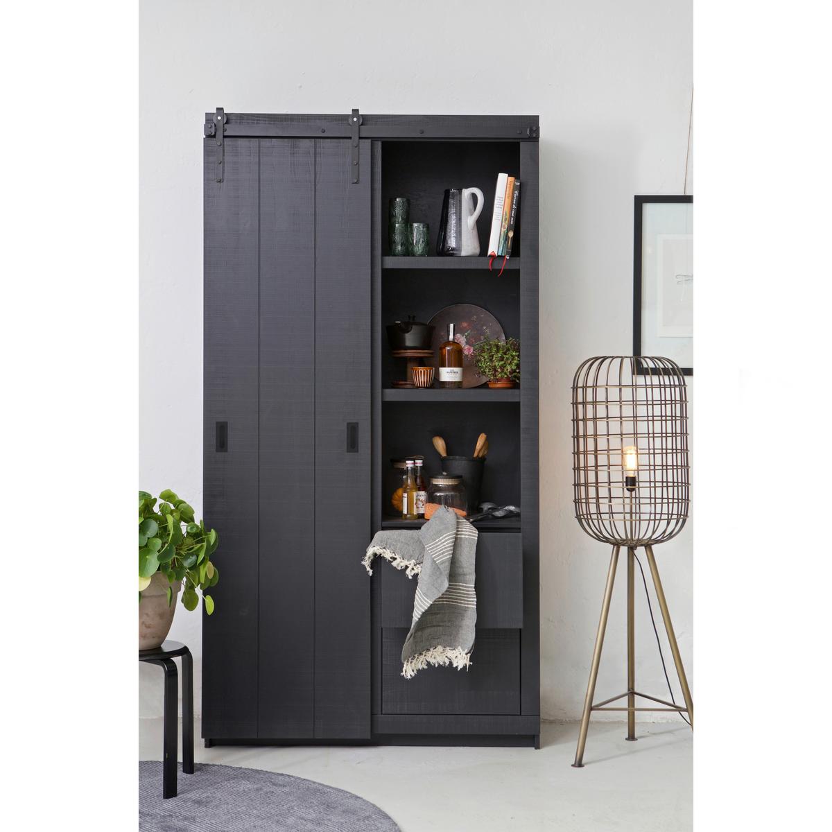 Mehrzweckschrank Slide Barn Schwarz - Schwarz, Design, Holz/Metall (122/230/37cm) - Livetastic