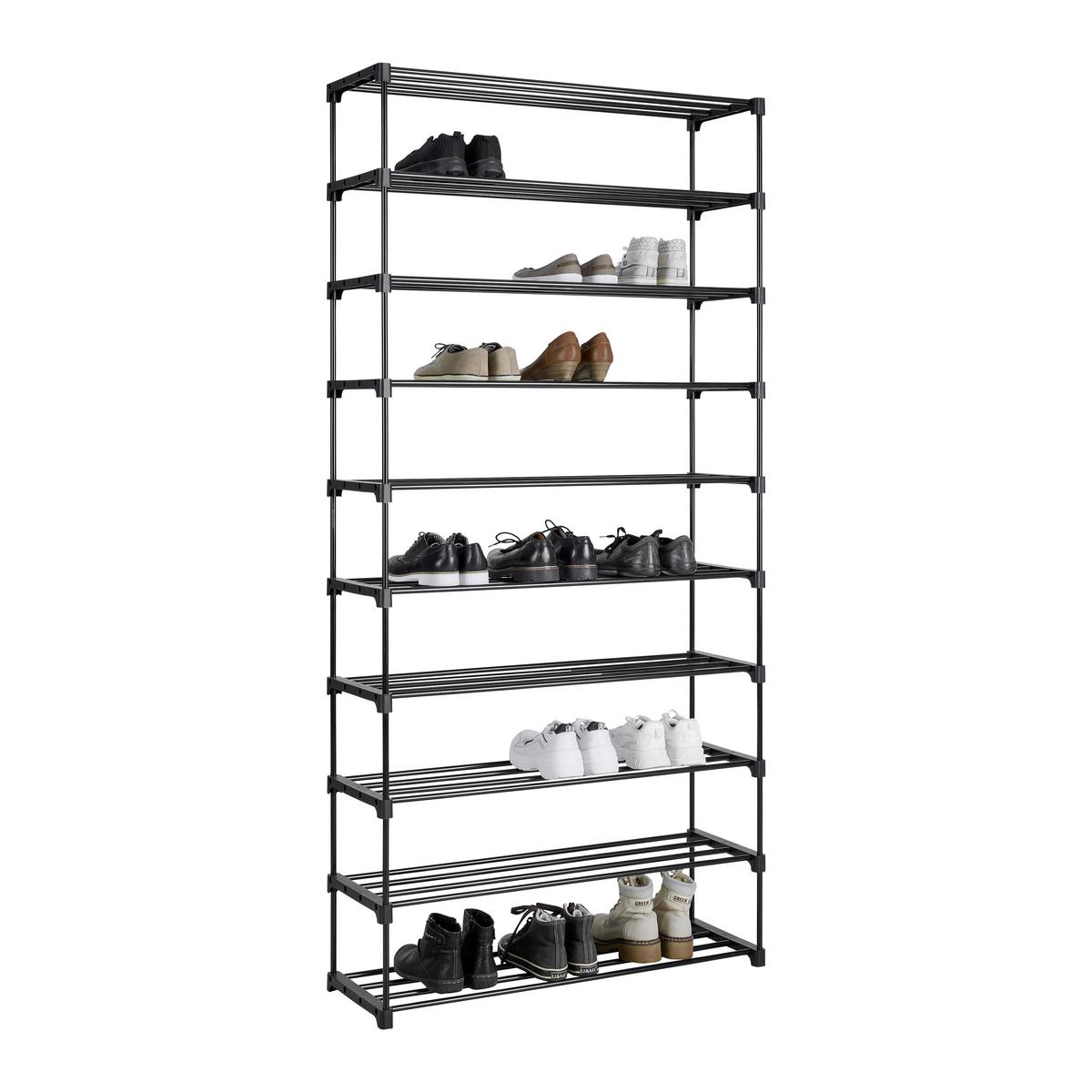 Schuhregal Grando Schwarz - Schwarz, Konventionell, Kunststoff/Metall (94/194/30cm) - Based