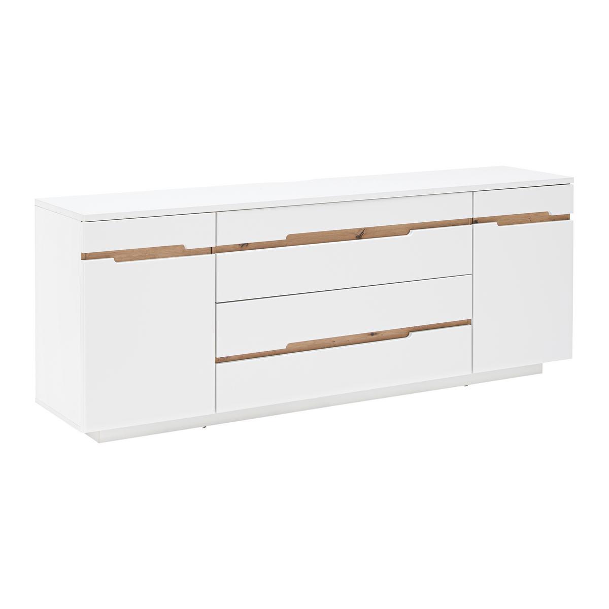 Élément TV Dallas Weiss/Eiche Artisan - chêne artisan/noir, Modern, matériau de bois (190/73/44cm) - Premium Living