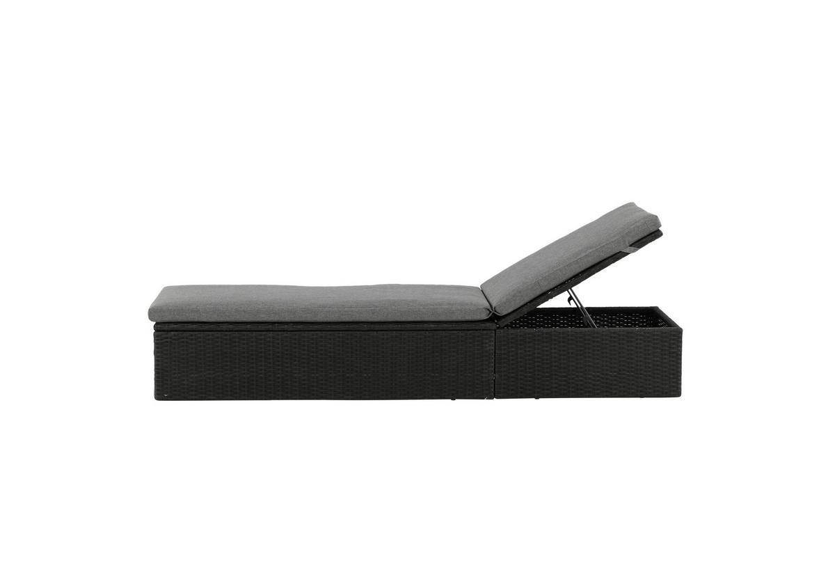 Sonnenliege Quad ca. 61x38x198 cm Schwarz - Schwarz/Grau, KONVENTIONELL, Kunststoff/Textil (60.5/37.5/198cm) - Gardenson