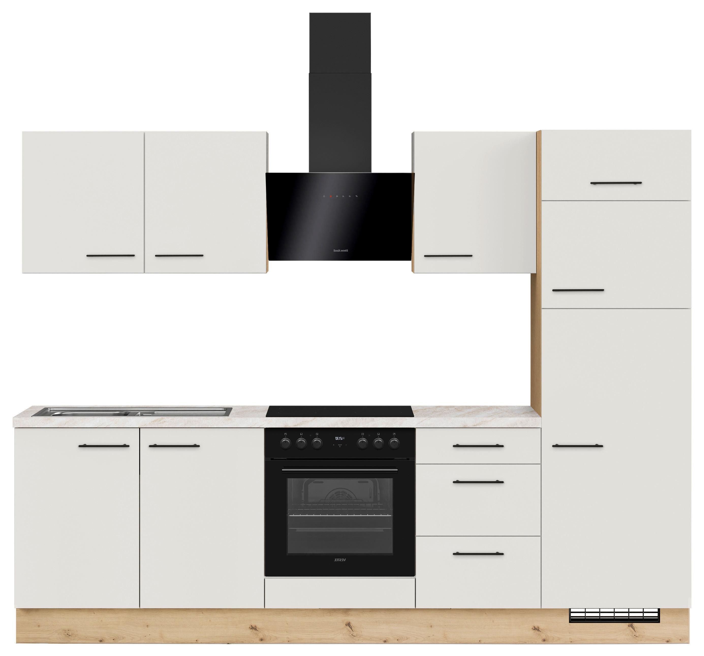 Küchenblock IP1200 o. Geräte Weiß - Eichefarben/Schwarz, MODERN, Holzwerkstoff/Metall (270cm) - Impuls