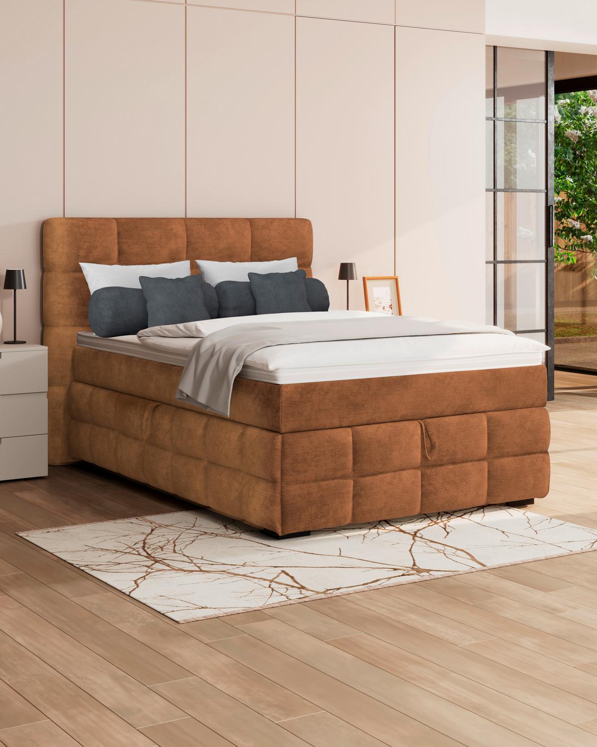 Box Krevet Vega - boje hrđe/bijela, Trend, tekstil/drvo (120/200cm) - Modern Living