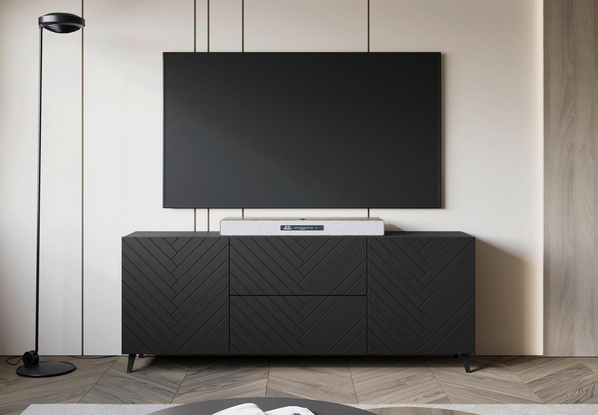 Nizka Omarica Phuket, Črna, Vzorec Ribje Kosti - črna, Trend, umetna masa/leseni material (180/69,4/39cm) - Livetastic