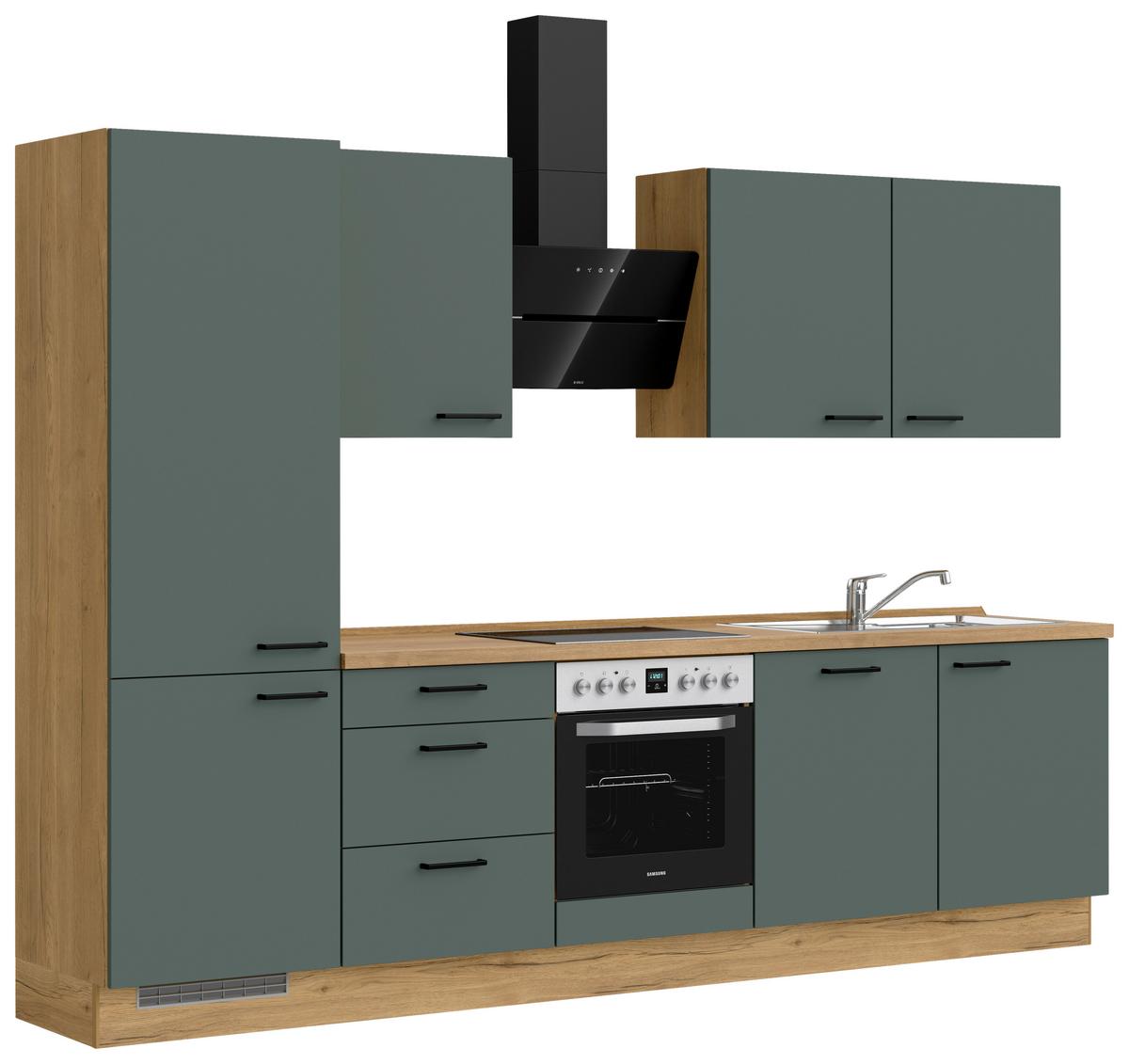 Küchenblock Easytouch High m. Geräten Dunkelgrün - Dunkelgrün/Eichefarben, MODERN, Holzwerkstoff/Metall (300cm) - Nobilia