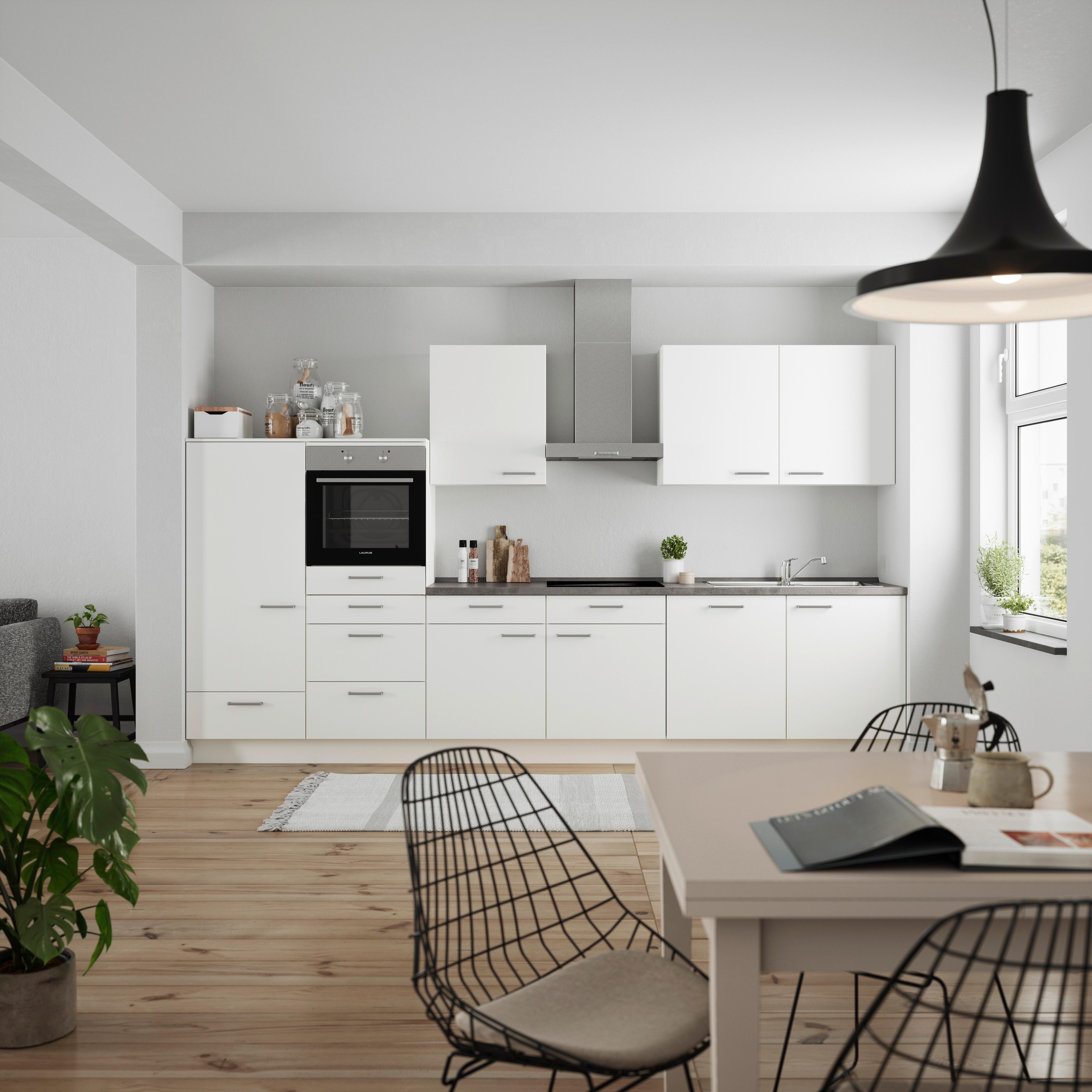 Küchenblock Touch Low m. Geräten Weiß - Schieferfarben/Edelstahlfarben, MODERN, Holzwerkstoff/Metall (360cm) - Nobilia