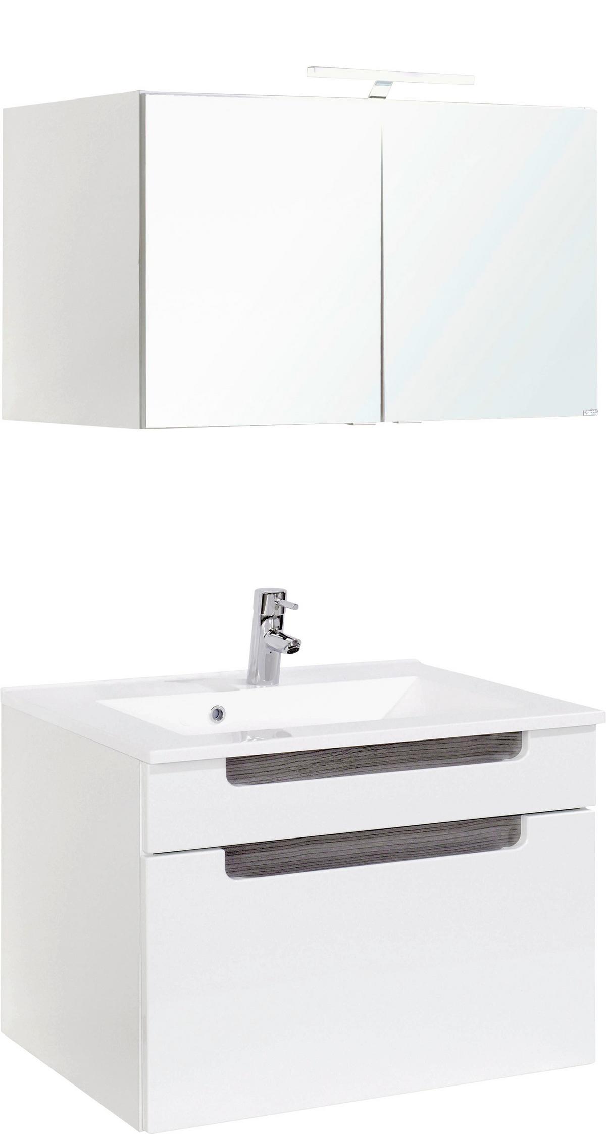 Badezimmer in Weiss/ Eichefarbe 'Siena' - Weiß/Silbereichenfarben, MODERN, Holzwerkstoff/Stein (80cm) - Held