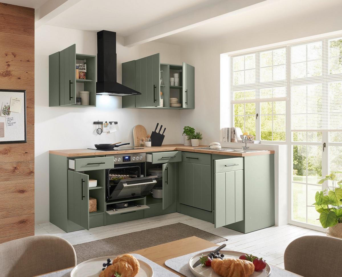 Küchenleerblock Anton o. Geräte Wildeiche/Schilfgrün - Schilfgrün/Wildeiche, Trend, Holzwerkstoff/Metall (220/172cm) - Respekta