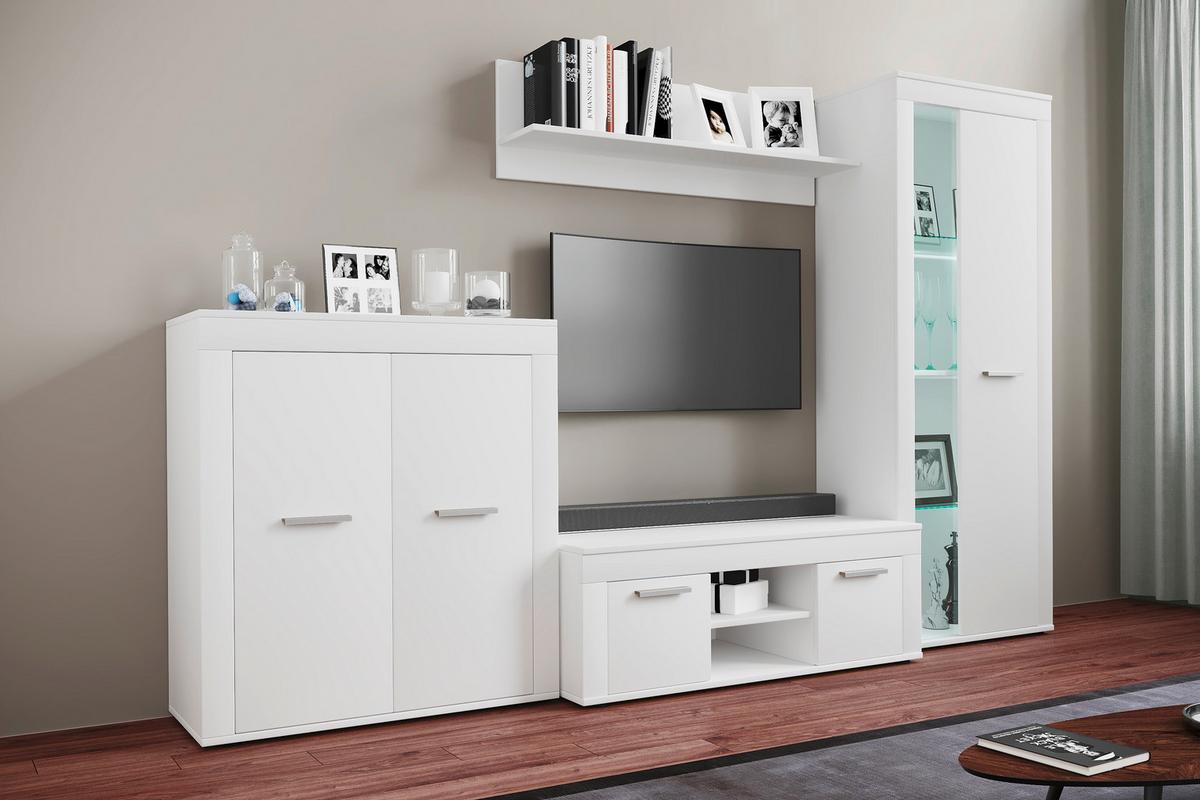 WOHNWAND USILO L WW - Weiss/Silberfarben, Design, Glas/Holzwerkstoff (242/159/37cm) - MID.YOU