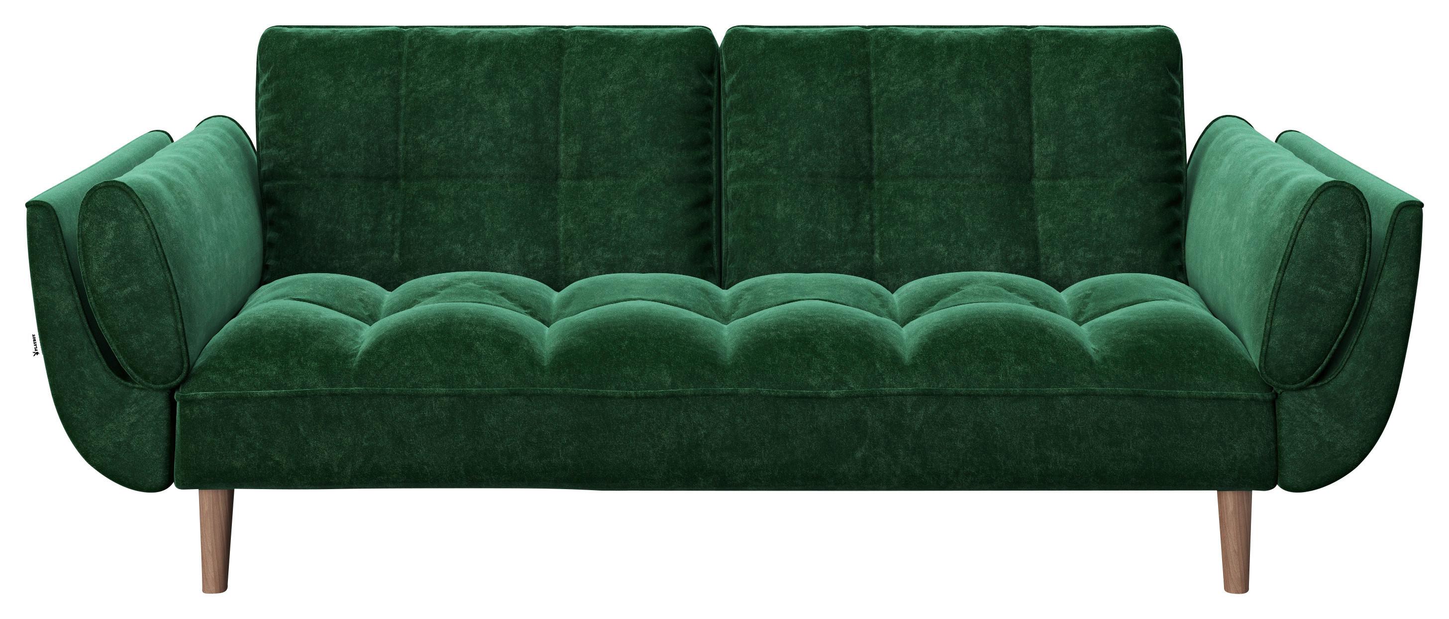 PLAYBOY 2-Sitzer-Sofa Scarlett Grün Samt m. Schlaffunkt. - Walnussfarben/Grün, KONVENTIONELL, Holz/Textil (215/81,5/84,5cm) - Playboy