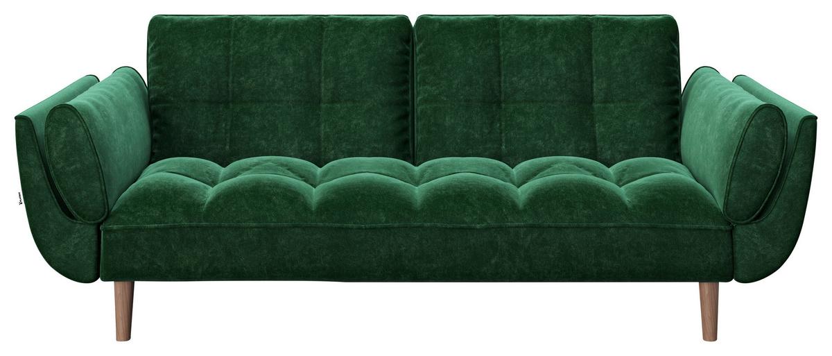PLAYBOY 2-Sitzer-Sofa Scarlett Grün Samt m. Schlaffunkt. - Walnussfarben/Grün, KONVENTIONELL, Holz/Textil (215/81,5/84,5cm) - Playboy