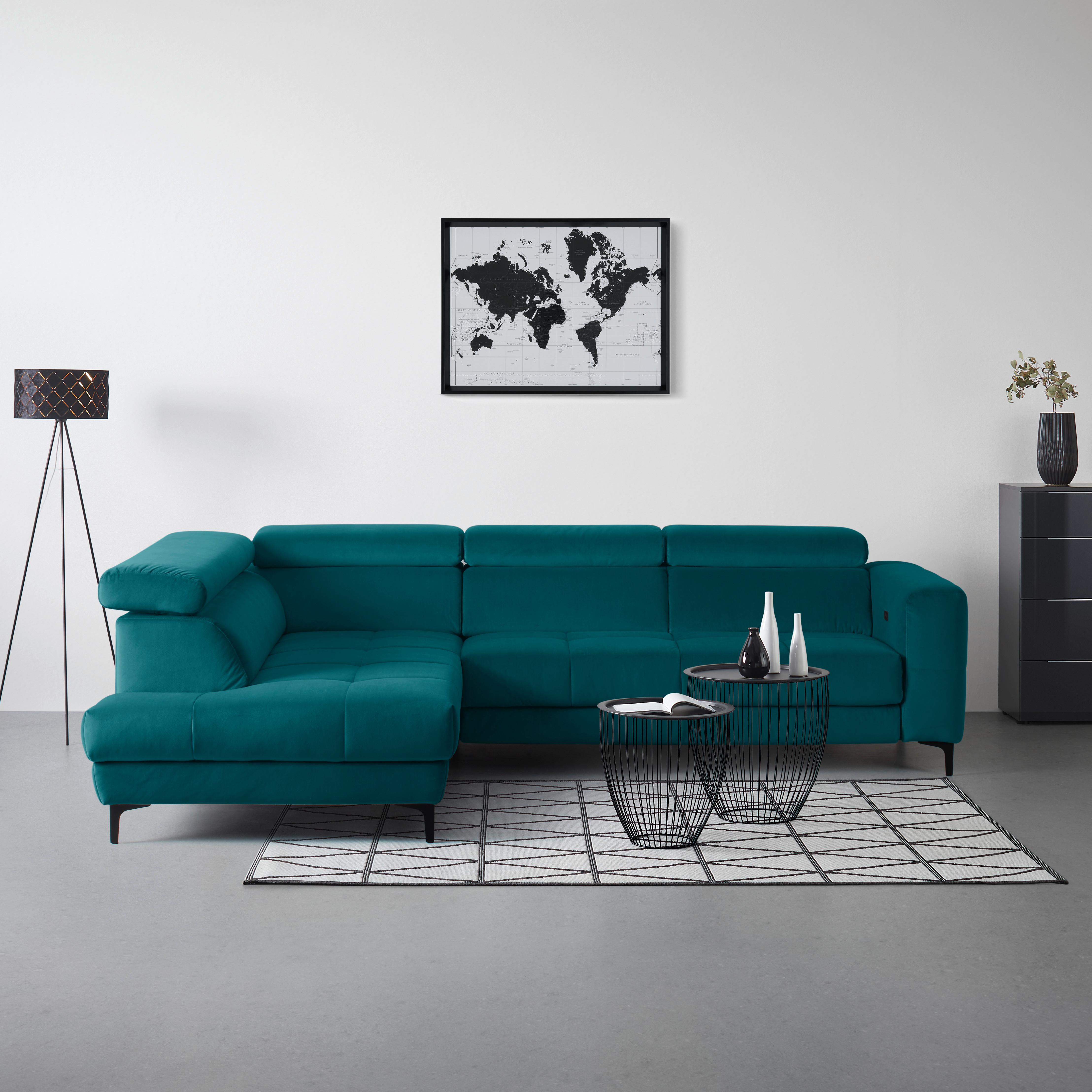Ecksofa Emma links Petrol - Petrol/Schwarz, MODERN, Textil (210/301cm) - Premium Living