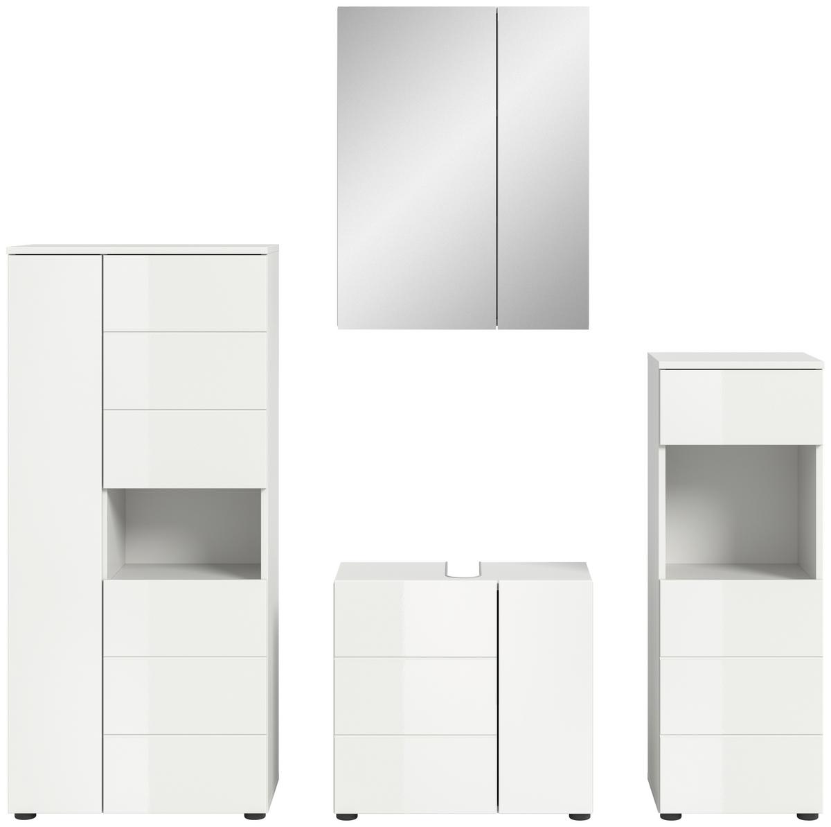 Badezimmer Vira 4-tlg. mit LED ca. 158 cm Weiß - Weiß Hochglanz/Schwarz, MODERN, Holzwerkstoff/Kunststoff (158cm) - MID.YOU