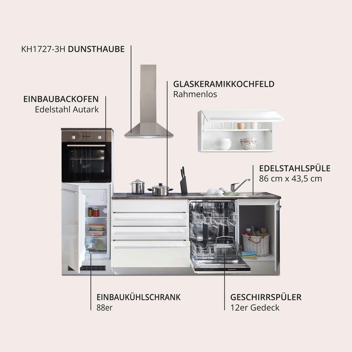 Küchenblock Jazz mit Geräten ca. 260 cm Weiß - Anthrazit/Silberfarben, LIFESTYLE, Holzwerkstoff/Kunststoff (260cm) - P & B