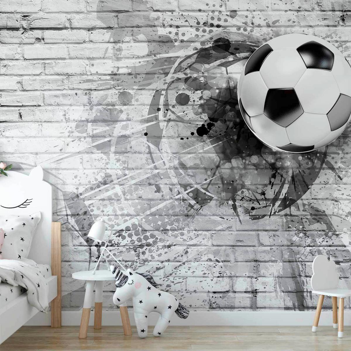 Fototapete Dynamic Football Schwarz/Hellgrau - Hellgrau/Schwarz, LIFESTYLE, Textil (300/210cm) - artgeist