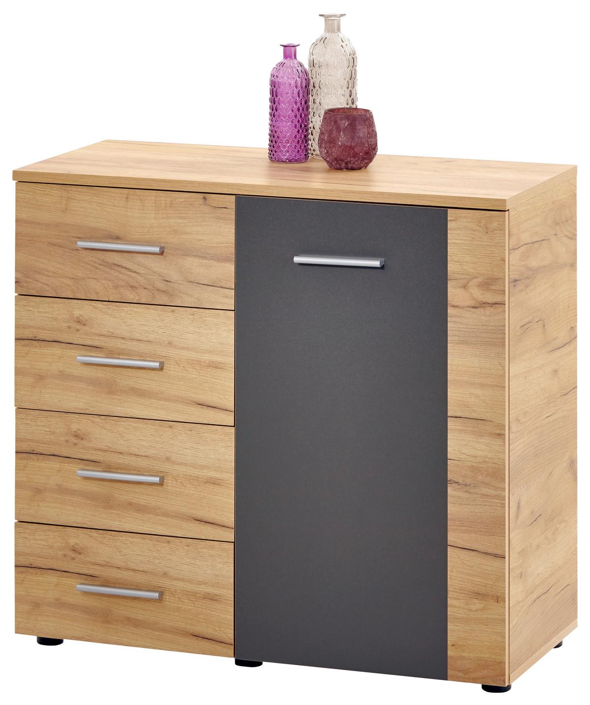 Komoda Uno - siva/barve hrasta, Moderno, leseni material (88/80/40cm) - Mömax