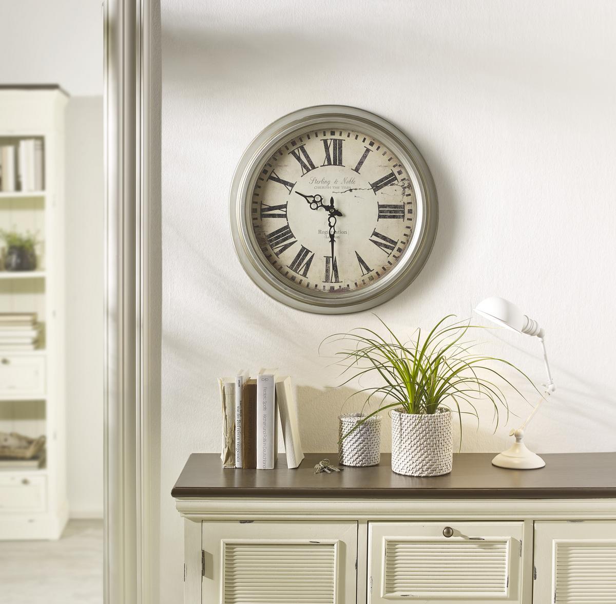 ZEGAR ŚCIENNY CB150685 - kolor srebrny, Basics, metal/drewno (47cm) - Ambia Home