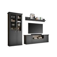 Wohnwand Lincoln Schwarz/Eichefarben B: 301cm - Eichefarben/Messingfarben, Design, Glas/Holzwerkstoff (301/200/42cm) - MID.YOU
