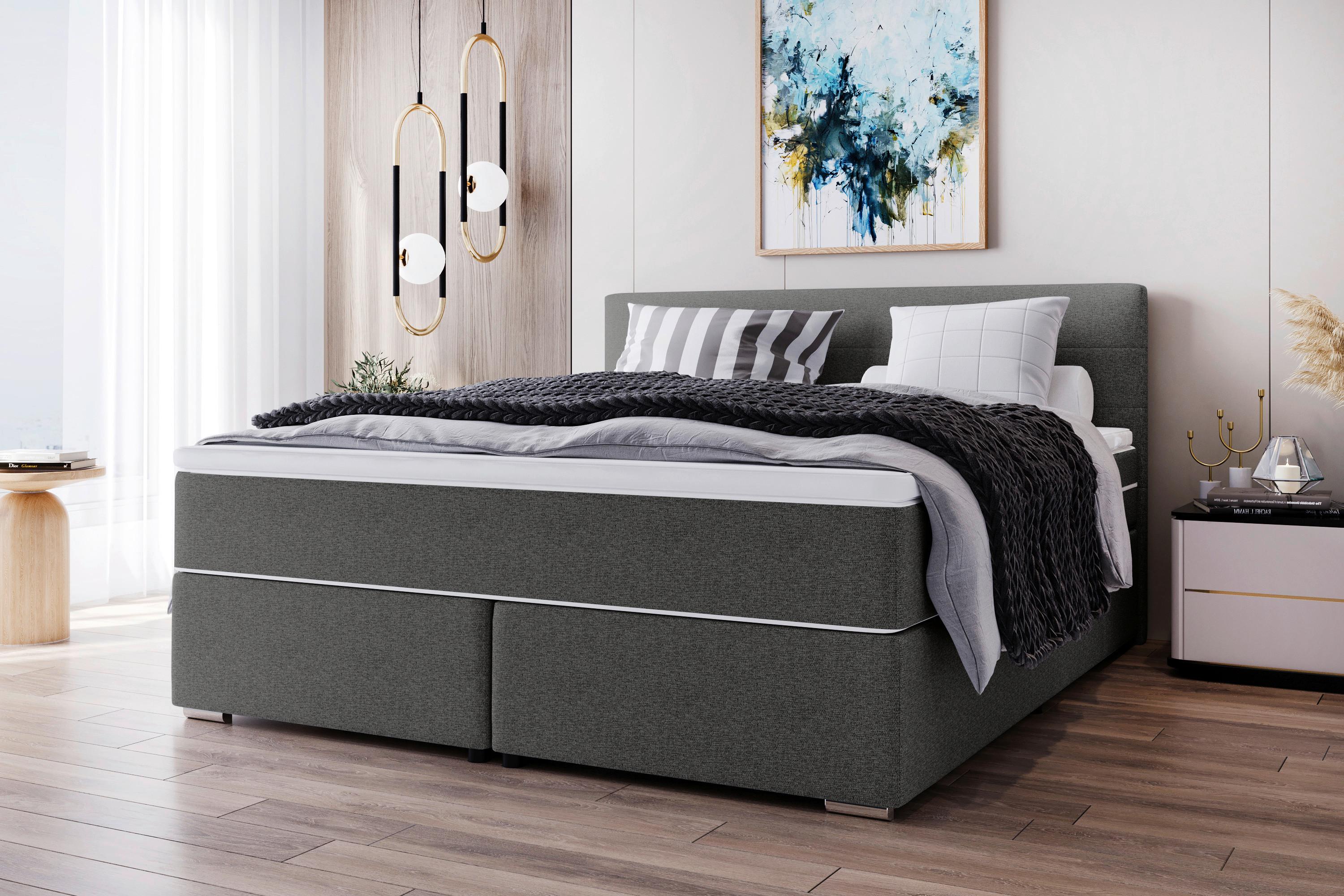 Postelja Boxspring Catania, Antracit, 140x200 - barve kroma/antracit, Konvencionalno, umetna masa/tekstil (140/200cm) - Mömax