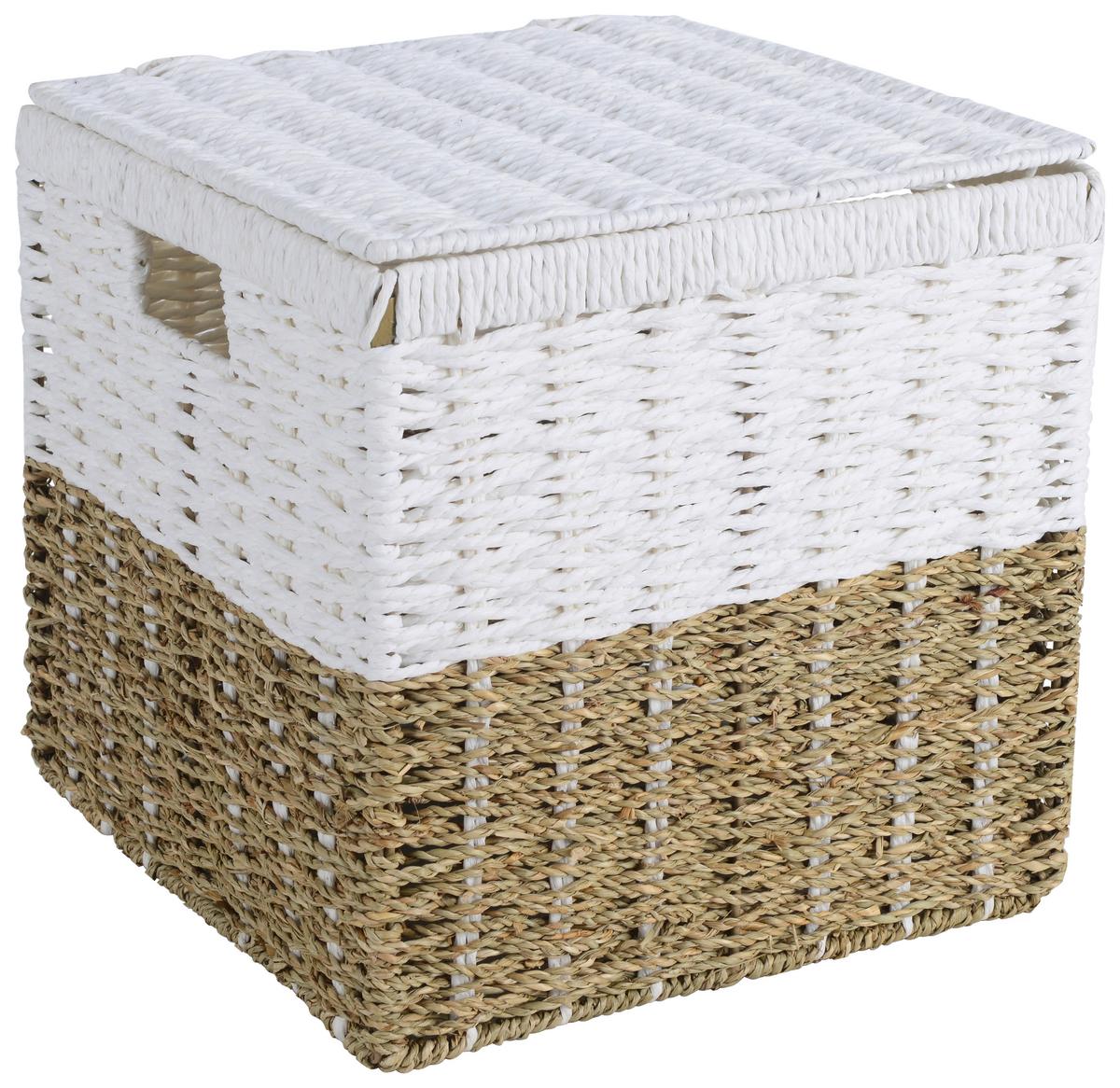 Coș Lena - alb/culoare natur, Konventionell, materiale naturale/hârtie (30/30/30cm) - Mömax