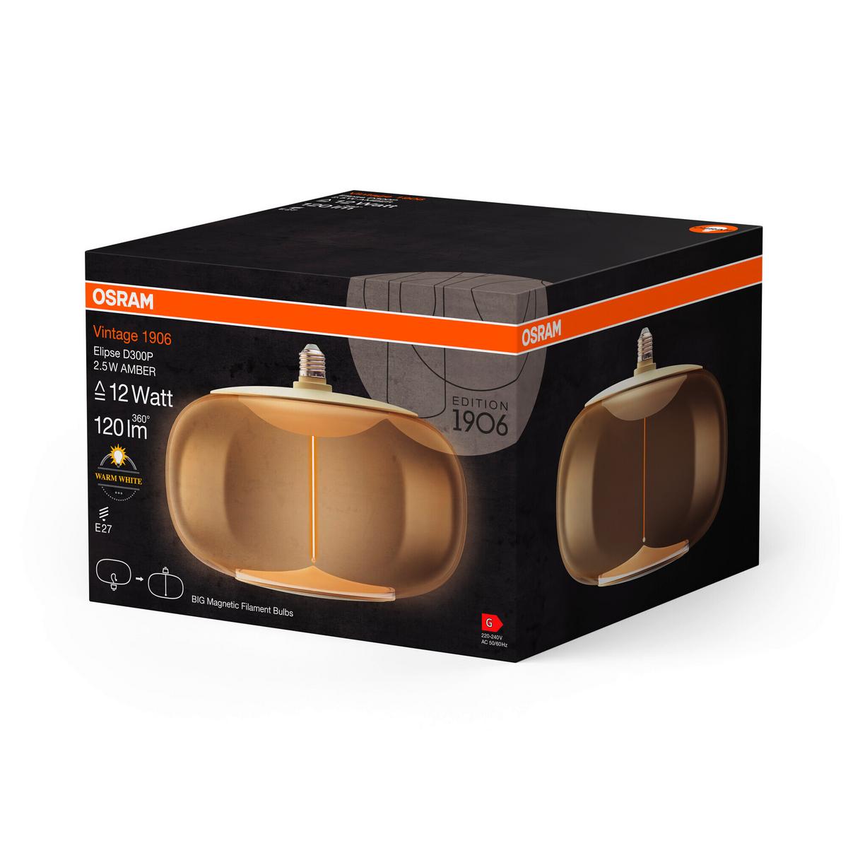 ŻARÓWKA LED VINTAGE 1906 BIG ELIPSE 12 FIL - kolor bursztynowy, Konventionell, tworzywo sztuczne (30/21cm) - Ledvance