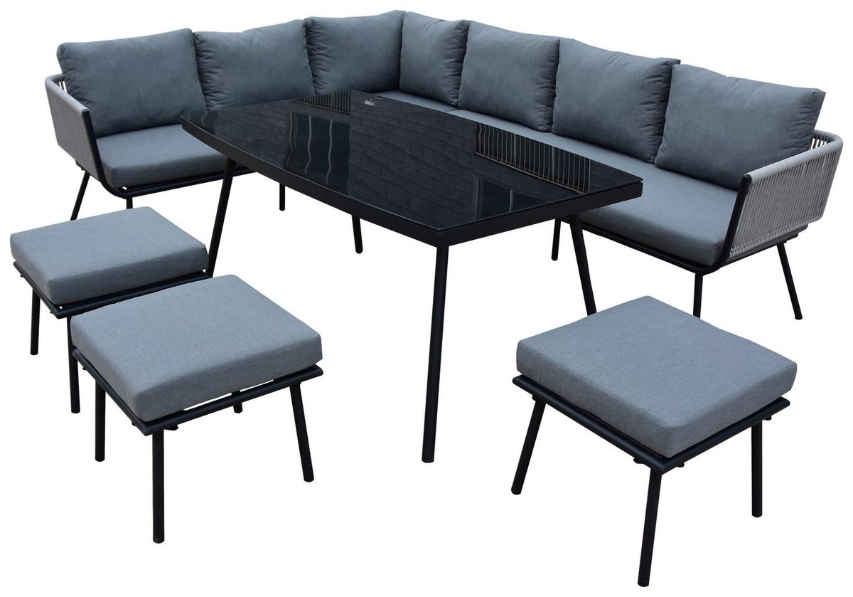 LOUNGEGARNITUR MICHAEL -INT- - Grau, Modern, Glas/Textil (252/65/203cm) - Mömax