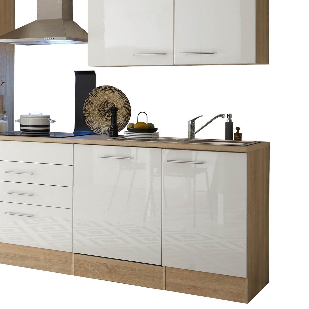 Küchenblock Laurel mit Geräten ca. 310 cm Weiß/Eiche - Silberfarben/Weiß, MODERN, Holzwerkstoff/Metall (310cm) - P & B