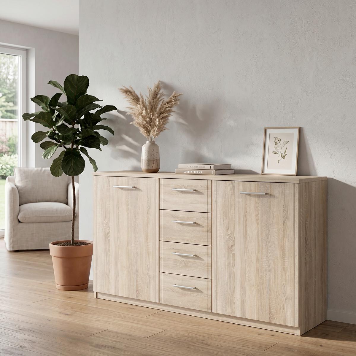 Široka Komoda Gloria, Barva Hrasta - črna/barve aluminija, Basics, kovina/umetna masa (147/84.3/41cm) - Mömax organic living