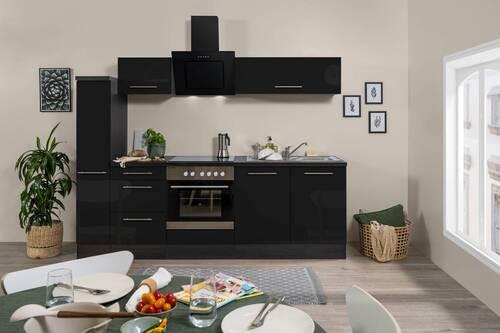 Küchenzeile Schwarz Hochglanz Grau mit Geräte B: ca. 240 cm - Schwarz/Alufarben, Basics, Holzwerkstoff (240cm) - Respekta