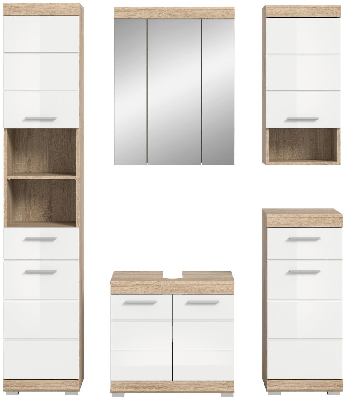 Kopalnica Lambada, Barva Hrasta, Bela, 5-Delna - srebrne barve/bela, Moderno, umetna masa/steklo (134cm) - MID.YOU