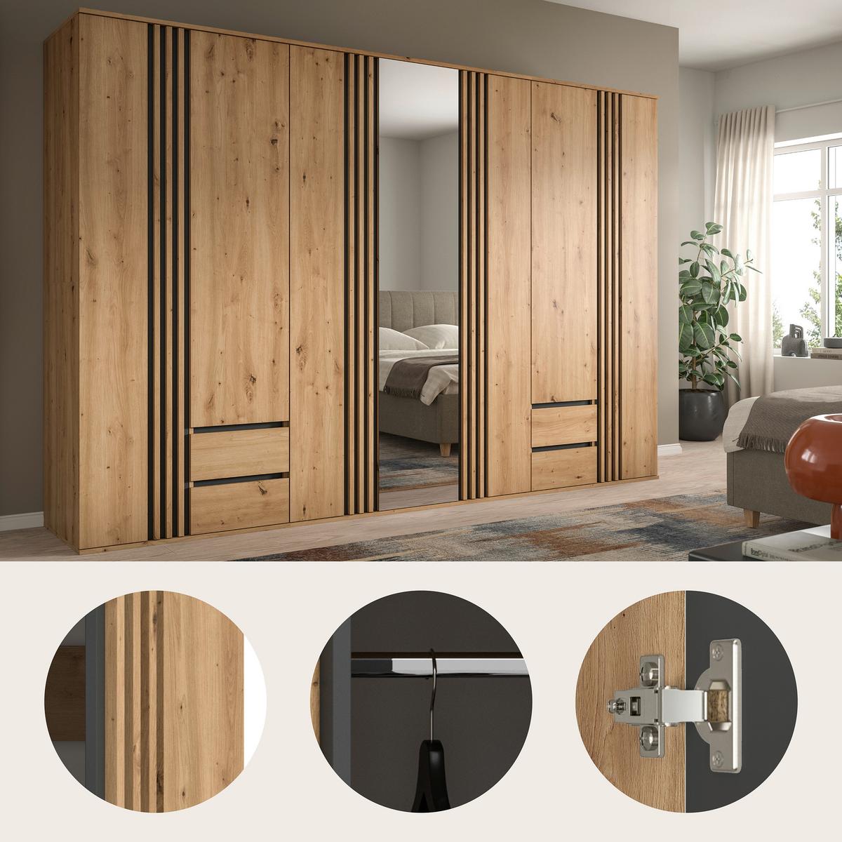Drehtürenschrank TOFTA Eiche Artisan, Anthrazit - Anthrazit/Eiche Artisan, ROMANTIK / LANDHAUS, Holzwerkstoff (280/192/56cm) - Livetastic