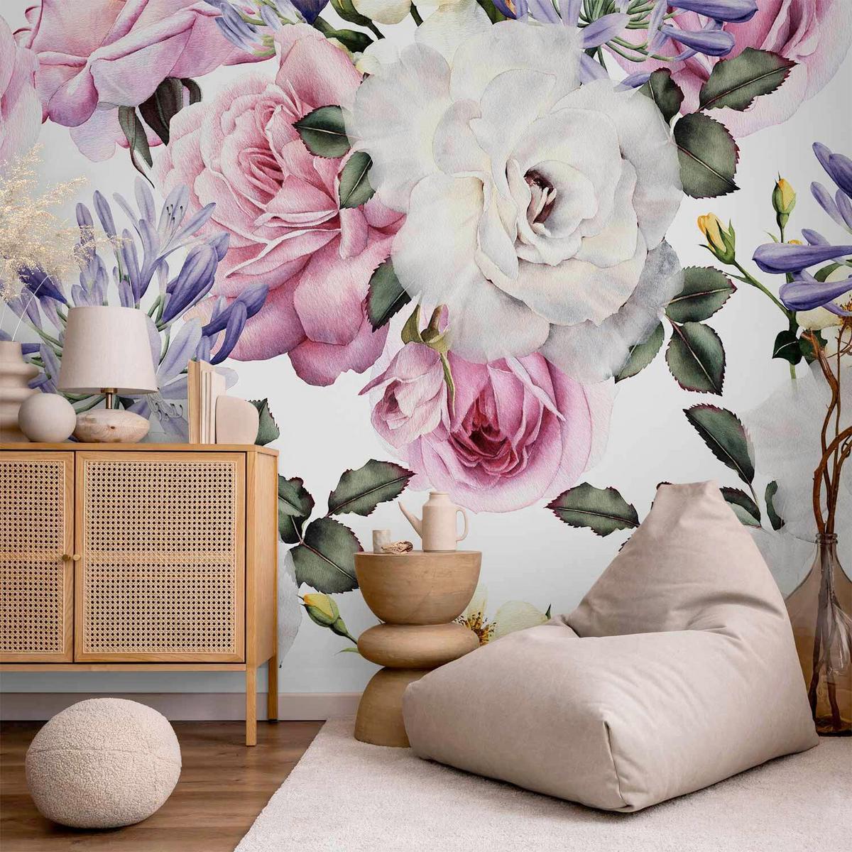 Fototapeta Sentimental Garden, 350x245cm - vijolična/bela, Trendi, tekstil (350/245cm) - artgeist