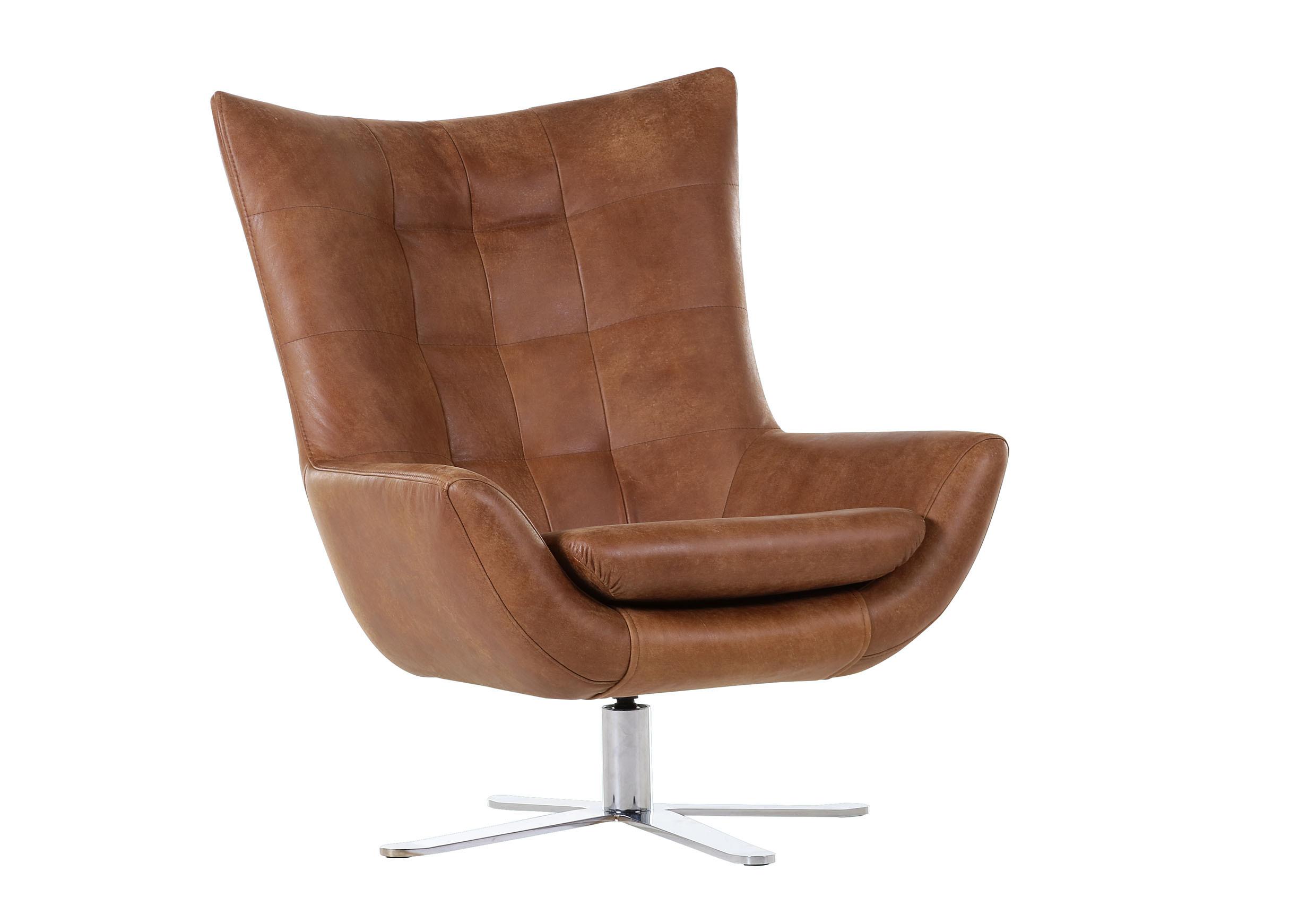 Fotel Venezuela - alumínium színű/világosbarna, Lifestyle, bőr (81/95/90cm) - Premium Living