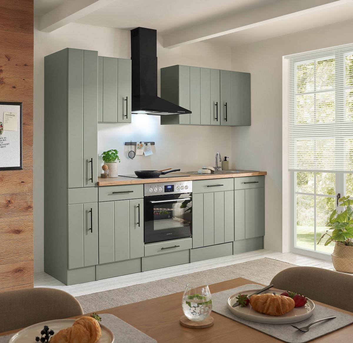 Küchenleerblock Anton o. Geräte Wildeiche/Schilfgrün - Schilfgrün/Wildeiche, Trend, Holzwerkstoff/Metall (250cm) - Respekta