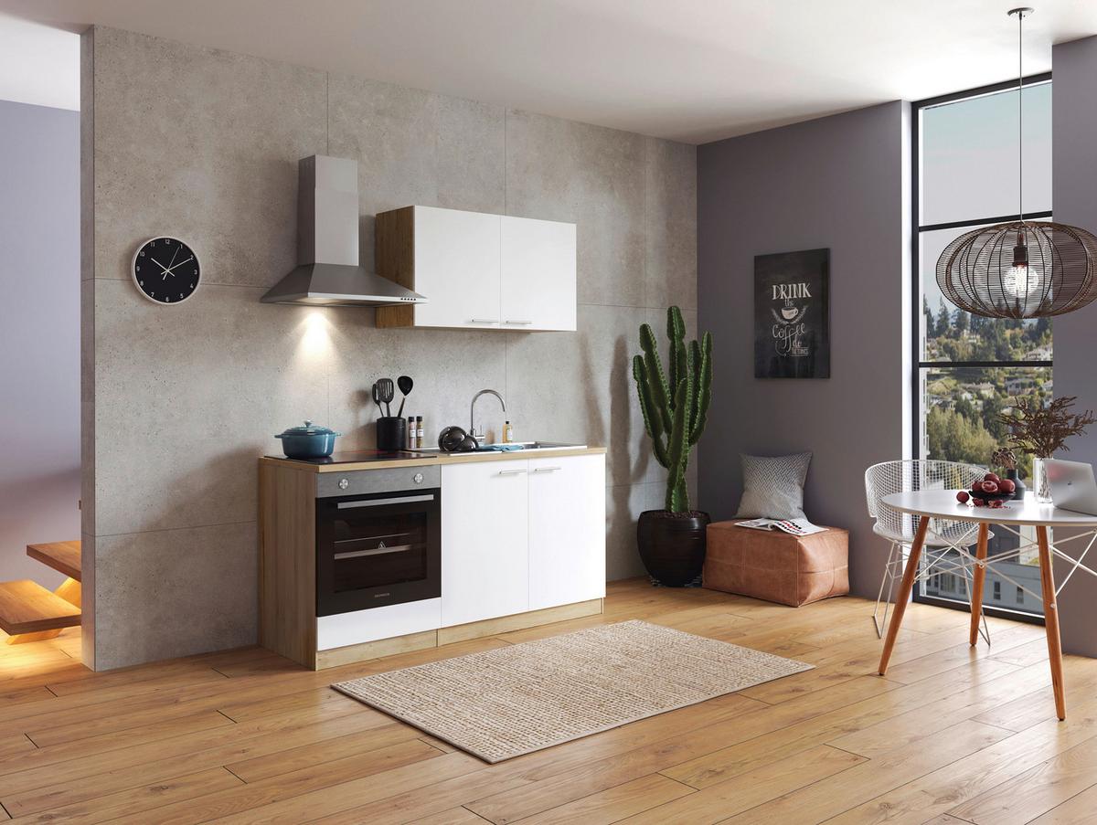 Majhna Kuhinja Z Aparati Merle, 160cm - barve hrasta/bela, Design, kovina/leseni material (160cm) - Respekta