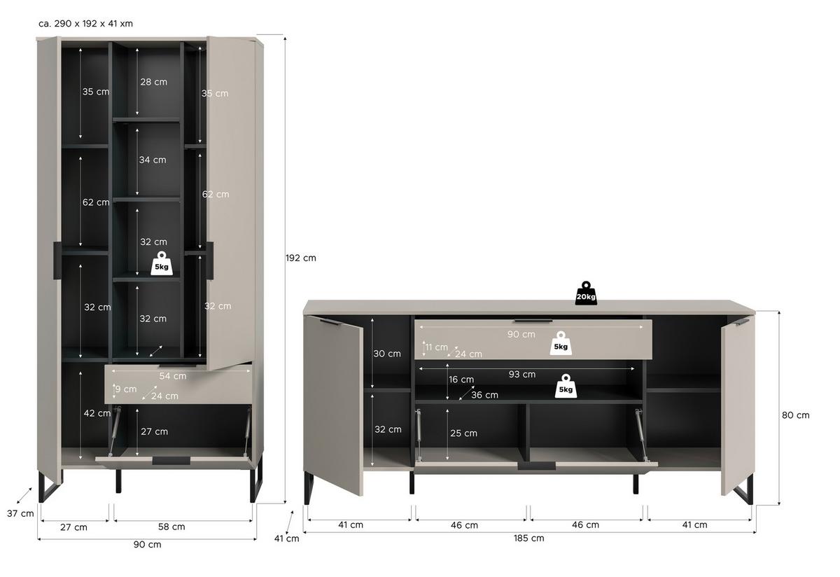 Dnevni Regal Noida, Kašmir, Črna, 2-Delni - kašmir/črna, Design, kovina/leseni material (290/192/41cm) - Livetastic