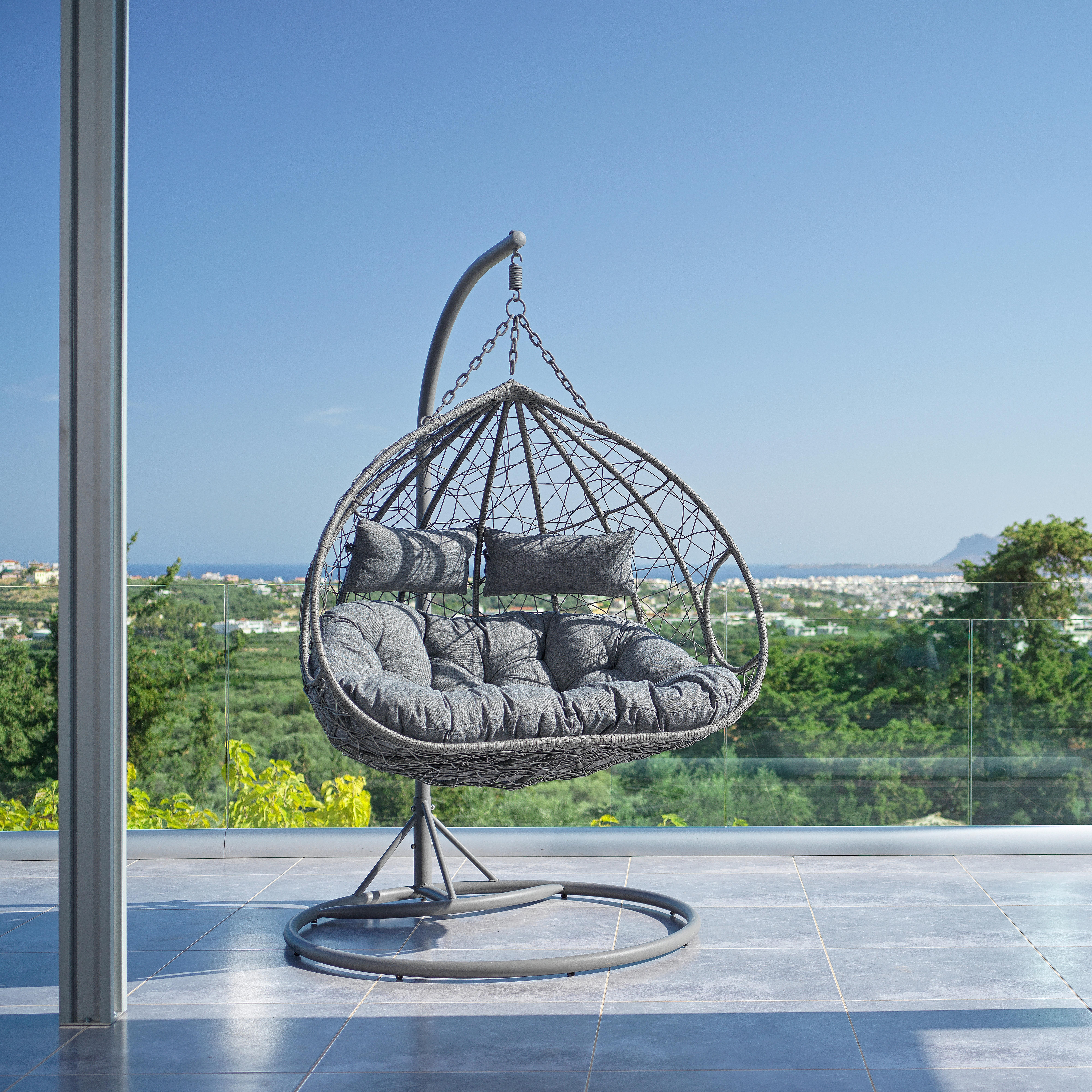 Hängesessel Enea Grau Metall/Kunststoff/Outdoorstoff - Grau, MODERN, Kunststoff/Textil (133/205/120cm) - Bessagi Garden