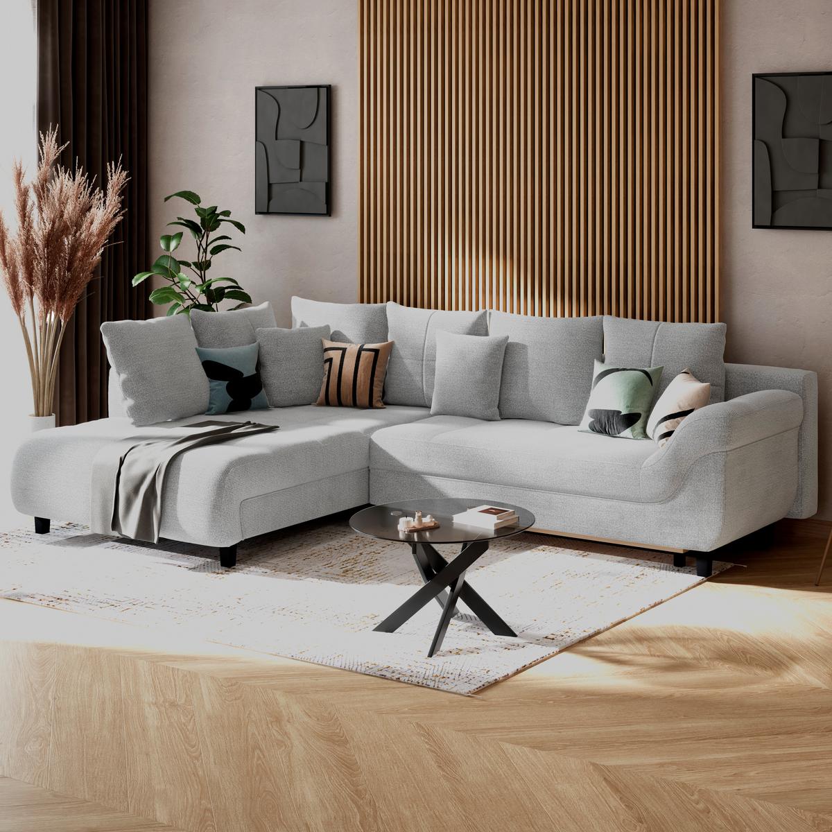 Kutna Garnitura Mendoza - crna/sivo-bež, Konvencionalno, tekstil (197/309cm) - Modern Living