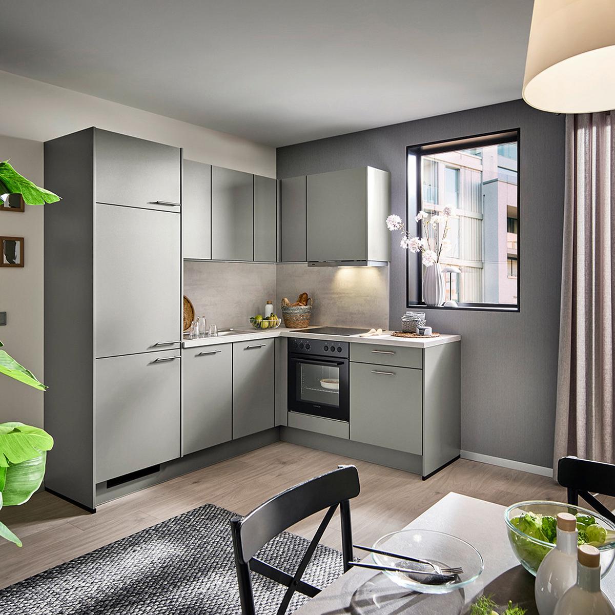 Eckküche PN105 o. Geräte ca. 218,2x186,6cm Graphit - Edelstahlfarben/Hellgrau, MODERN, Holzwerkstoff/Metall (218,2/186,6cm) - Pino