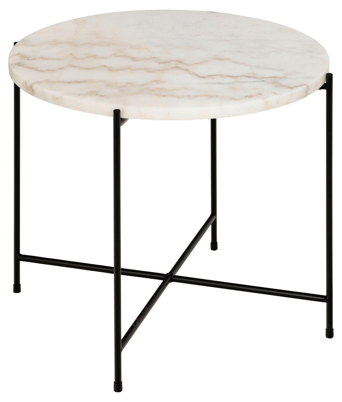 Masă auxiliară AVILA - alb/negru, Trend, metal/piatră (52/52/40cm) - Modern Living