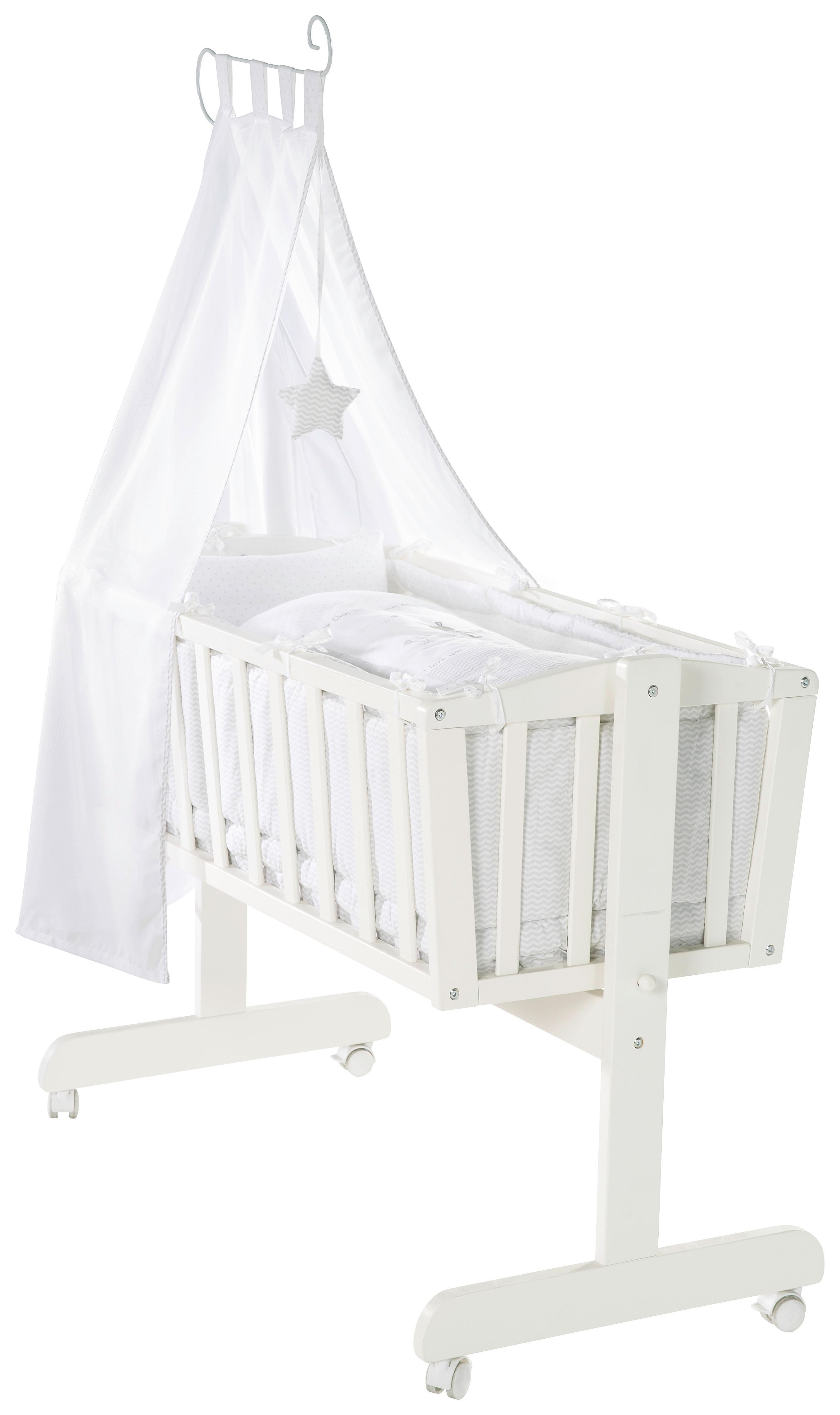 Wiegenset in Weiß, 4-teiliges Set - Weiß, ROMANTIK / LANDHAUS, Holzwerkstoff/Textil (53/150/103,5cm) - Roba