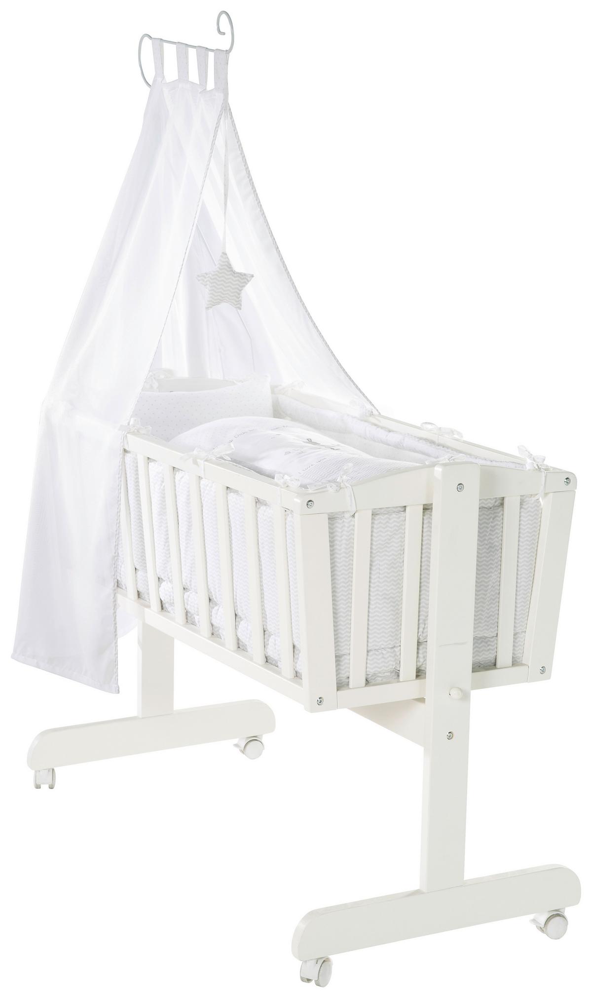 Wiegenset in Weiss, 4-teiliges Set - Weiss, Romantik / Landhaus, Holzwerkstoff/Textil (53/150/103,5cm) - Roba